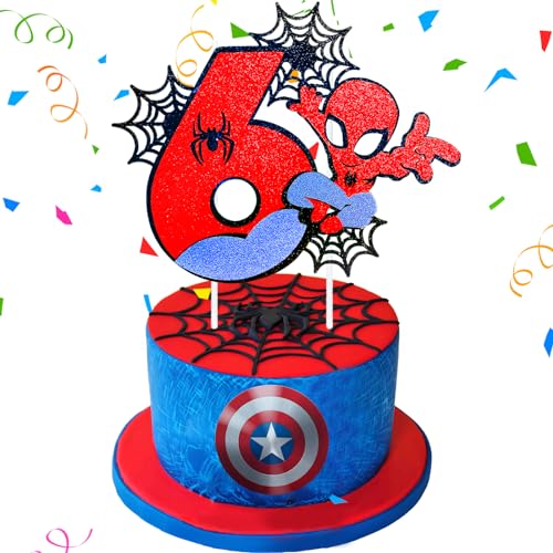 Wirhaut Spider Tortendeko 6 Geburtstag Dekoration, Happy Birthday Tortendek, Geburtstag Kuchendeko Superheld Theme Cupcake Topper für Junge Mädchen Geburtstag Themen Party von Wirhaut