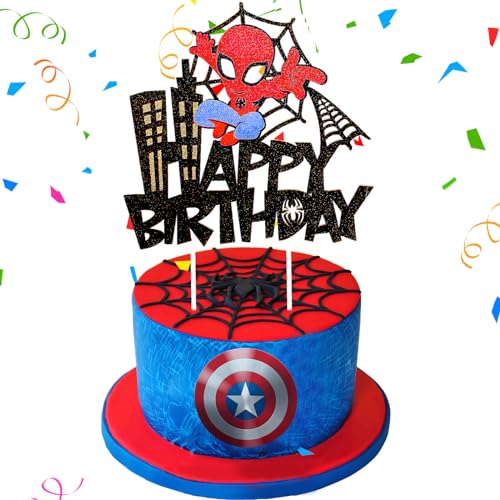 Wirhaut caketopper geburtstag Spider Tortendeko Geburtstag Cupcake Dekoration, Happy Birthday Tortendek, Geburtstag Kuchendeko Hero Theme Cupcake Topper für Junge Mädchen Geburtstag Themen Party von Wirhaut