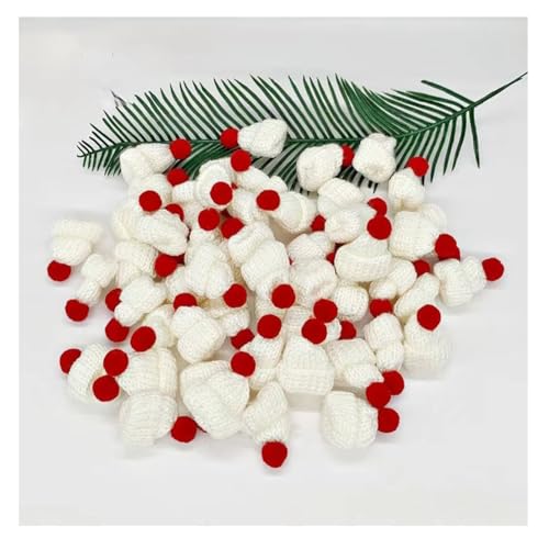 Wisafory 10 Stück Mini Weihnachtsmütze Strickmützen Kleine Puppenmütze Lutscher Mütze Weinflasche Topper Puppenhut Nikolausmützen Weihnachtshut für DIY Basteln Weihnachtsschmuck Weiß von Wisafory