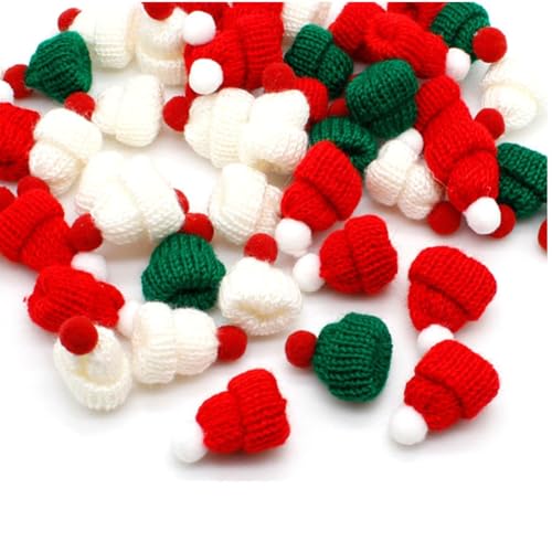 Wisafory 10 Stück Mini Weihnachtsmütze Strickmützen Kleine Puppenmütze Lutscher Mütze Weinflasche Topper Puppenhut Nikolausmützen Weihnachtshut für DIY Weihnachtsschmuck Farbmischung von Wisafory