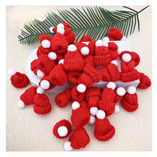 Wisafory 20 Stück Mini Weihnachtsmütze Strickmützen Kleine Puppenmütze Lutscher Mütze Weinflasche Topper Puppenhut Nikolausmützen Weihnachtshut für DIY Basteln Weihnachtsschmuck Rot von Wisafory