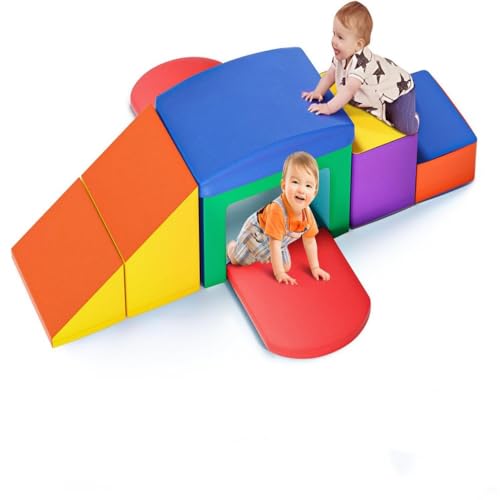 Wisbecost Softbausteine,Schaumstoff bausteine Kinder,Schaumstoff Klettergerüste für Kleinkinder,Indoor Kletter und Krabbelspielset (6 Stück - bunt) von Wisbecost