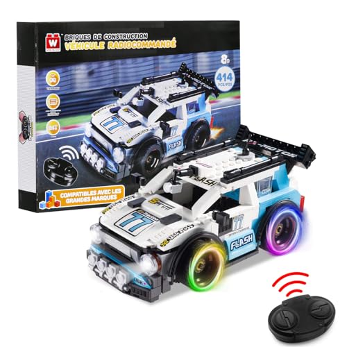 Wise Block 389053 Sportwagen Electric, Rennauto für Junge und Mädchen, Modellauto Bausteine mit 414 PCS, Spielzeug Autos mit Rückziehmotor und Fernbedienung ab 3 Jahr Home, Blau von Wise Block