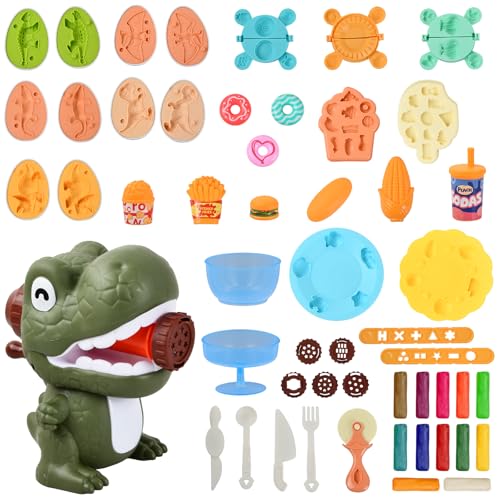 Wisebom Knete Dough Set für Kinder Dinosaurier Kinderspielzeug Kitchen Creations Nudelmaschine Spielset Knete Zubehör Spielzeug Geschenk für Mädchen Junge 2-10 Jahre 47 STK. von Wisebom