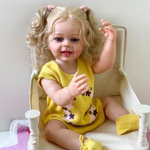 Wisfancy Lifelike Reborn Baby Puppen 22 Zoll weichen Körper realistische neugeborenes Baby Ganzkörper-Vinyl Poseable Baby Girl mit Langen Haaren für Kinder Badespielzeug von Wisfancy