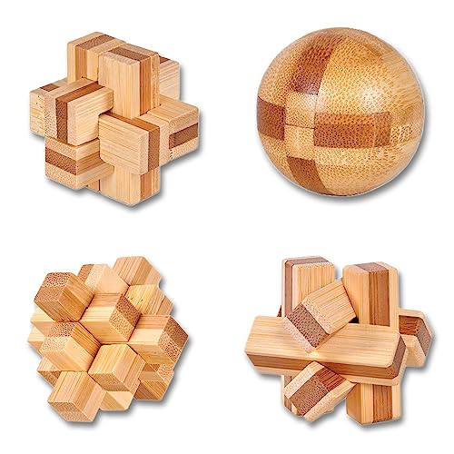 WishesMar 4 Stück Knobelspiele Holz Set Puzzle Geduldspiel Holzspielzeug Denkspiele Geschenk für Erwachsene und Kind - Logik Geist Spielzeug Größe 5.0 cm #4 von WishesMar