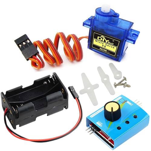 Wishiot Servomotor Tester Kit SG90 9g Micro Servo 180 Grad + RC Micro Servo Tester Controller mit Netzteilkoffer 4AA Batteriehalter Gehäuse mit JR-Anschluss von Wishiot