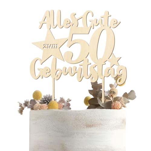 Cake Topper 50 Geburtstag, Holz Torten Deko 50 Geburtstag, Geburtstag Alles Gute Tortendeko, 50th Birthday Cake Topper, Alles Gute Geburtstag Kuchen Deko, 50 Geburtstag deko für Frauen Mann von Wishstar