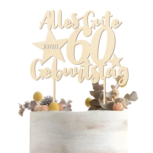 Cake Topper 60 Geburtstag, Holz Torten Deko 60 Geburtstag, Geburtstag Alles Gute Tortendeko, 60th Birthday Cake Topper, Alles Gute Geburtstag Kuchen Deko, 60 Geburtstag deko für Frauen Mann von Wishstar