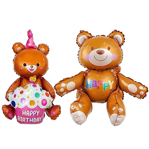 Happy Birthday Folienballon Bär,Bären Helium Ballon,Teddybär Braun Luftballon,Bär Deko Geburtstag,Tier Ballon Babyparty Partyzubehör für Kinder Junge Mädchen Geburtstag Dusche Dekorationen -2 Stück von Wishstar