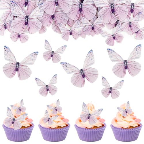 72 Stück Schmetterling Tortendeko, Lila Kuchen Deko Essbar, Schmetterling Cupcake Deko, Esspapier Muffin Deko, Cupcake Toppers Mädchennge für torte, Schmetterling Geburtstag von Wishstar