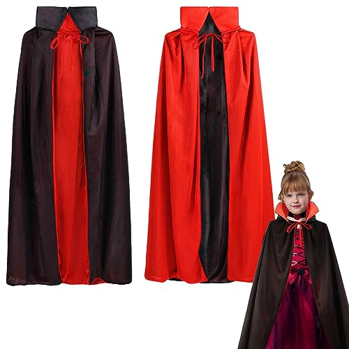 Vampir Umhang Stehkragen Kinder 120cm, Halloween Kostüm Umhang Vampir, Draculas Umhang Kostüm Kinder, Vampirumhang mit Kragen Schwarz Rot für Kinder Jungen Mädchen, Halloween Masquerade Party Kostüm von Wishstar