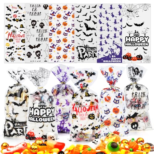 Wishstar Halloween Bonbon Tüten, 60pcs Halloween SüßIgkeiten Tütchen, Halloween Plätzchen Tüten, Leckereien Taschen, Candy Bag Verpackung, Geschenktüten für Kinder Trick or Treat Halloweendeko Party von Wishstar