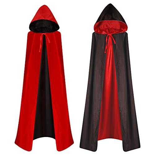 Wishstar Vampir Umhang, Vampir Cape, Vampir Kostüme, Umhang mit Kapuze, Umhang Erwachsene Kinder, Vampir Doppelseitig Schwarz Rot für Halloween Party Karneval Fasching Vampir Cosplay von Wishstar