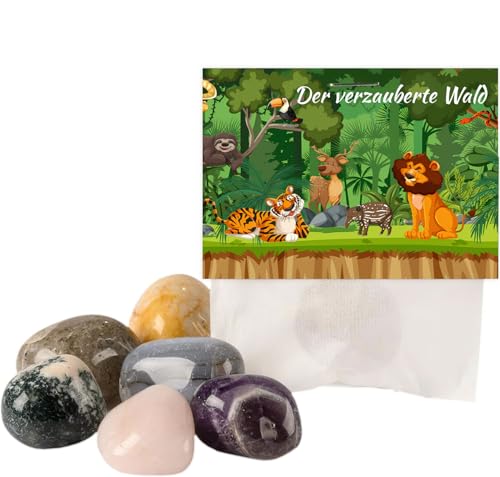 Wisolt 10 Glückssteine, Gastgeschenk Kindergeburtstag, Mitgebselstein, Mitbringsel, Give Away, 2-3CM, Party Animals Edelsteine für Kindergarten, Taufe, Einschulung, Kommunion von Wisolt