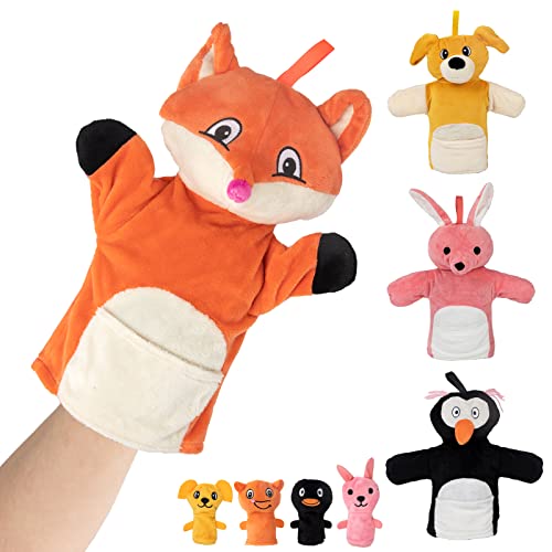 Fingerpuppen, Spielhandschuh Handschuh Plüschtier Stuffer Cartoon Tier Hand Spielzeug, Weiche Plüsch Tiere Geschichten Erzählen für Babys und Kleinkinder ab 3+ Monaten (4 Satz) von Wisplye