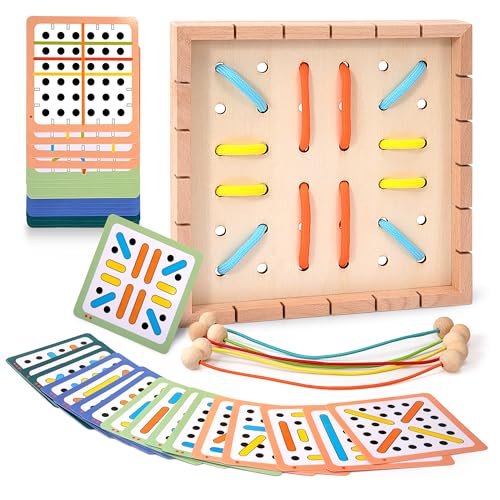 Holz Geoboard Montessori Spielzeug für Kinder, Motorikspielzeug Holz Spielzeug Lernspielzeug das Räumliches Denken Fördert für Junge und Mädchen ab 3 4 5 Jahren von Wisplye