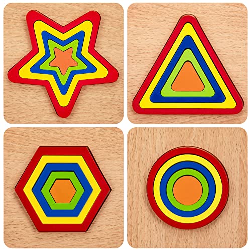 Holz Puzzle Kinder Holzspielzeug, Regenbogen Steckpuzzle Geometrische Formen Montessori Spielzeug, Vorschule Pädagogisches Holzpuzzle ab 1 2 3 Jahre Junge & Mädchen Geschenk (4PCS) von Wisplye