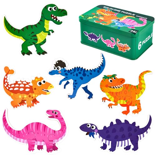 Kinderpuzzle, 6 Pack Dinosaurier Puzzle für Kinder, Holzpuzzle Spiel Montessori Spielzeug ab 3 4 5 Jahren, Jigsaw Puzzle Lernspielzeug für Vorschule Kindergarten Jungen und Mädchen Kinderpuzzle, 6 Pack Dinosaurier Puzzle für Kinder, Holzpuzzle Spiel Montessori Spielzeug ab 3 4 5 Jahren, Jigsaw Puzzle Lernspielzeug für Vorschule Kindergarten Jungen und Mädchen von Wisplye