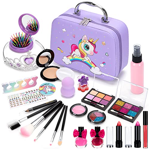 Kinderschminke Mädchen Spielzeug, Kinder Pretend Schminkkoffer Waschbar Schminke Make up Rollenspiel Kosmetik Weihnachts Geburtstags Geschenke für 4 5 6 7 8 9 10 Jahre von Wisplye