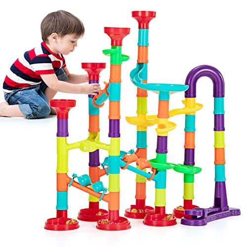 Kugelbahn Mehrfarbige Murmelbahn Marble Run Set, 142Pcs Kinderspiel Bausteine Konstruktionspielzeug mit Bahnelementen und Glasmurmeln für Kinder ab 3 Jahre von Wisplye