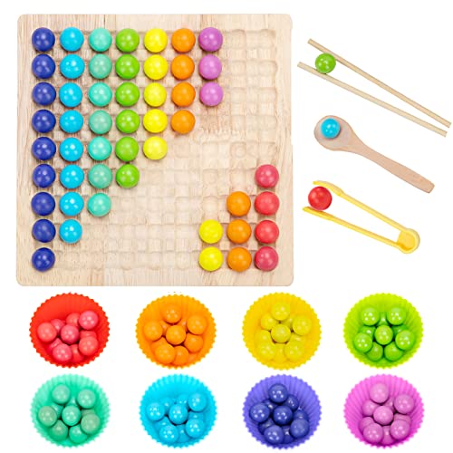 Wisplye Holzspielzeug Brettspiele Kinder, Holz Clip Beads Montessori Spielzeug, Regenbogen Puzzle Vorschule Lernspielzeug Elimination Spiele, Frühe Pädagogisches Geschenk für Mädchen Jungs von Wisplye