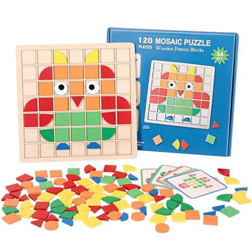 Mosaik Puzzle, Holz Kinder Geometrische Formen Tangram Muster Blöcke Set, Steckspielzeug Brettspiel, Montessori Spielzeug Kinder Pädagogisches ab 3 4 5 6 Jahre von Wisplye