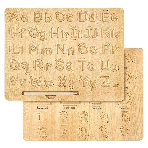 Wisplye Alphabet Holztafel Holz Schreibtafel Montessori Lernspielzeug für Vorschulkinder, Feinmotorik Fördern ABC Schreiben Lernen Beidseitiges Doppelseitig Tracing Board für 3-5 Jahre alte Kinder von Wisplye