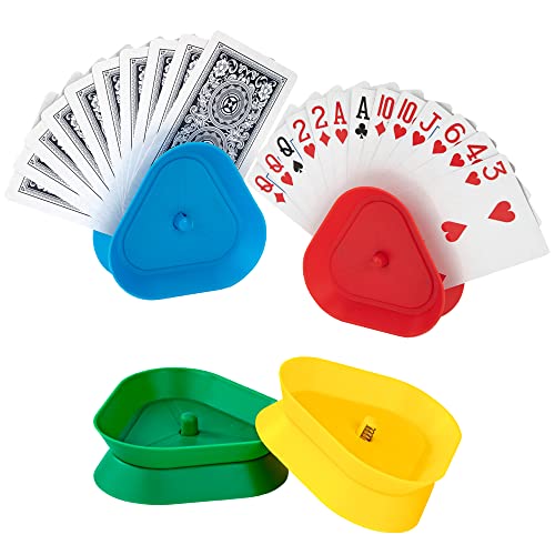Wisplye Kartenhalter Kinder Spielkartenhalter aus Kunststoff, 4 Stück Freisprech Spielkarten Aufbewahru Spielkartenständer für Senioren Erwachsene Kinder (Rot/Blau/Grün/Gelb) von Wisplye