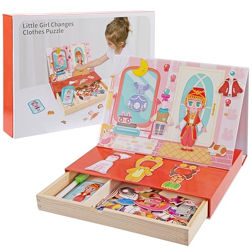 Wisplye Magnetspiel Box Dress Up Spielzeug ab 3 Jahre, Kreative Magnetspielbuch Anziehpuppe Magnetic Modespiel Reisespiel Brettspiel Zum Anziehen für Kinder Mädchen von Wisplye