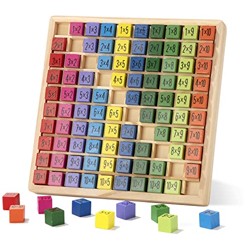 Wisplye 1x1 Hölzerne Einmaleins Board Spiel Mathematik Spielzeug, Montessori Multiplikationsbrett Holz Kinder Lernspielzeug Schule Einschulung Geschenk für Kinder 5 6 7Jahre von Wisplye