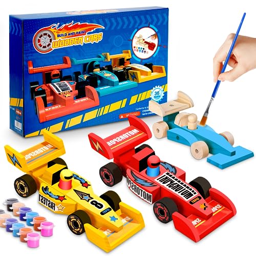 Rennauto Bausatz Holz, 3 Stück Kinder Autos Bastelset zum Bemalen, Kreativ DIY Handwerk Basteln Spielzeug Geschenk für Jungen und Mädchen ab 4 5 6 7+Jahre von Wisplye