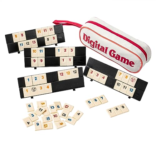 Wisplye Rummy Spiel, Mini Travel Rommé-Spielset mit 106 Spielsteinen, 4 Halterungen und Reisetasche, Familienspiel Gesellschaftsspiel für 2 bis 4 Spieler, Erwachsene und Kinder ab 7 Jahren von Wisplye