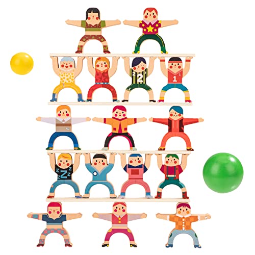 Wisplye Stapeln Spielzeug, Holz Blöcke Balancing Spiele mit 2 Bällen und 4 Balancierbrettern, Pädagogisches Spielzeug Für 3 4 5 6 Jahre Kinder Jungen Mädchen (16pcs Hercules) von Wisplye