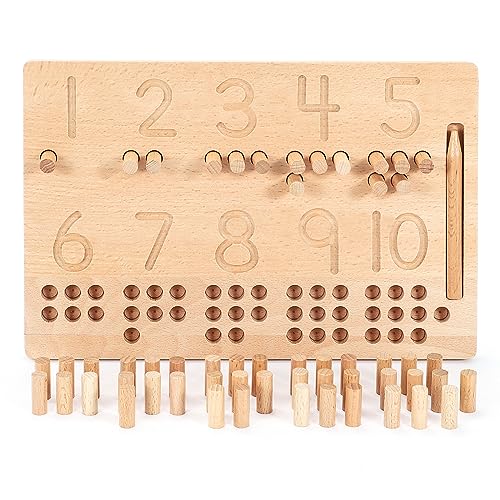 Wisplye Zahlen Holztafel Schreiben Lernen und zur Feinmotorischen Entwicklung Motorikspielzeug Mathe Erkenntnis Montessori Spielzeug ab 2 3 4 Jahre Kinder Tracing Board Anzahl Steckspiel von Wisplye