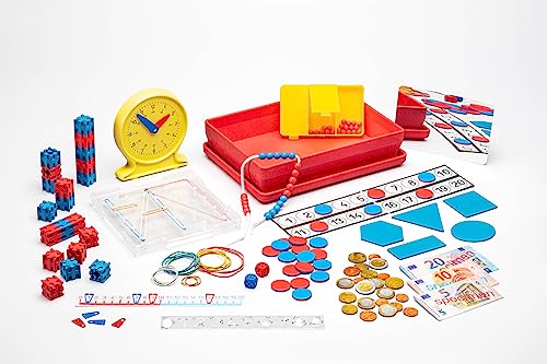 WISSNER® Mathe-Lernbox für die Grundschule mit Übungsaufgaben - Mathe-Set Made in Germany, Ideal für die 1. Klasse & Dyskalkulie inklusive Geobrett, Zahlenbox, Spielgeld, Lernuhr u.v.m. von WISSNER