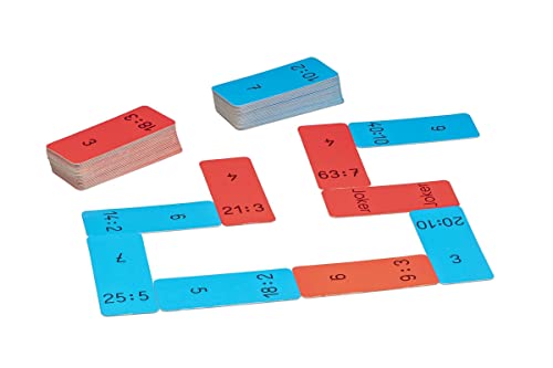 Domino Division im 100er Zahlenraum: 60 Aufgabenkärtchen (30 blaue = leichtes Spiel; 30 rote = schweres Spiel; gemischt = großes Spiel). Spielerisches Üben von Teilungs-Aufgaben im Zahlenraum 1-100. Für 2-4 Spieler. 1 Anleitung in 4 Sprachen (DE, EN, FR und ES). Hergestellt aus 100% recycelter, kaschierter Pappe. von WISSNER