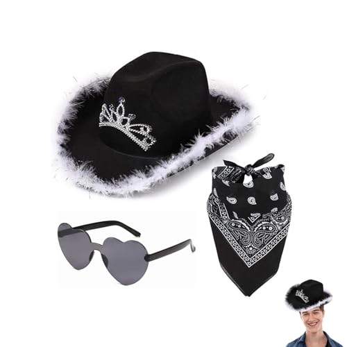 Cowboyhut und Schal Set – Filz-Cowgirl-Hut mit Herz-Brille für Damen, Herren und Kinder – Motto-Partyhut. Bunte Partyzubehör für Western-, Themenveranstaltungen und Kostüme von Wisylizv