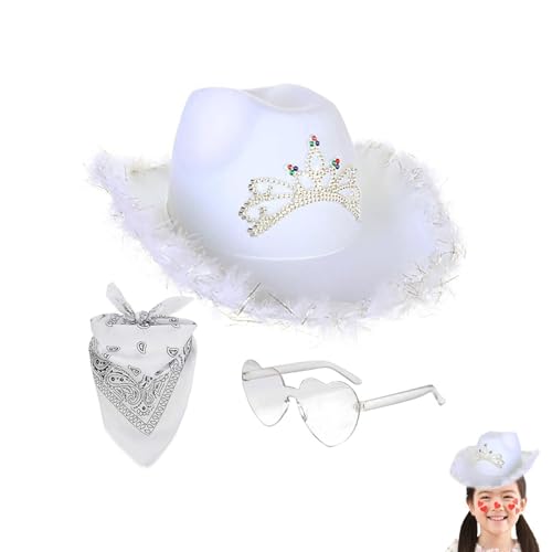 Cowboyhut und Schal Set – Filz-Cowgirl-Hut mit Herz-Brille für Damen, Herren und Kinder – Motto-Partyhut. Bunte Partyzubehör für Western-, Themenveranstaltungen und Kostüme von Wisylizv