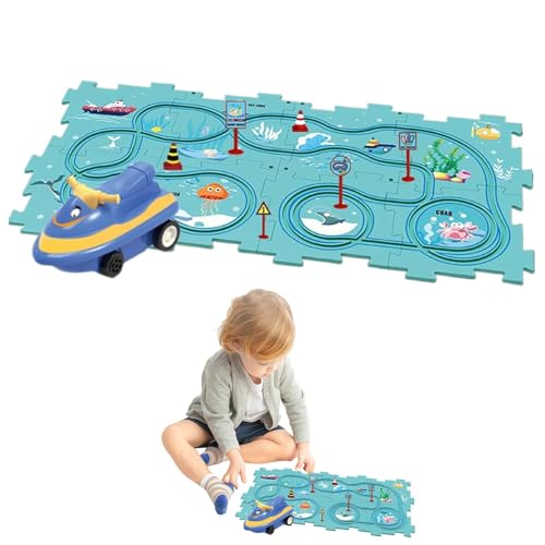 Puzzle Racer Kinderauto-Schienenset, Eisenbahnwaggon-Puzzleschiene,Eisenbahnwaggon-Rennen-Puzzlespielzeug-Set für Kinder - Sicheres und harmloses pädagogisches Auto-Puzzlespielzeug für Geburtstage, Fe von Wisylizv