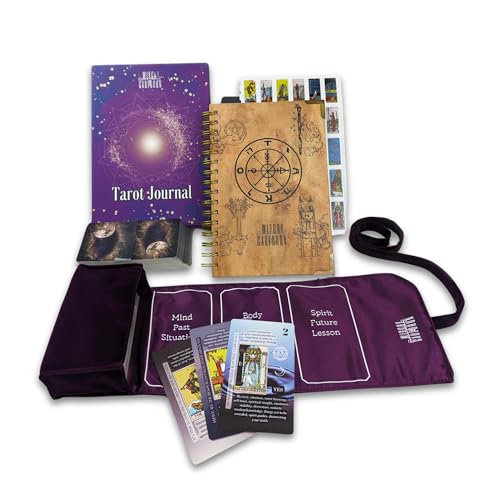 Witchy Cauldron Tarot-Lernset für Anfänger: Tarotkarten für Anfänger lernen, Tarothalter aus Satin und Tarot-Tagebuch für die Planung spiritueller (EN Karten + lila Wrap + EN Tarot-Tagebuch) von Witchy Cauldron