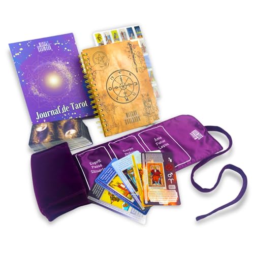 Witchy Cauldron Tarot-Lernset für Anfänger: Tarotkarten für Anfänger lernen, Tarothalter aus Satin und Tarot-Tagebuch für die Planung spiritueller (FR Karten + lila Wrap + FR Tarot-Tagebuch) von Witchy Cauldron