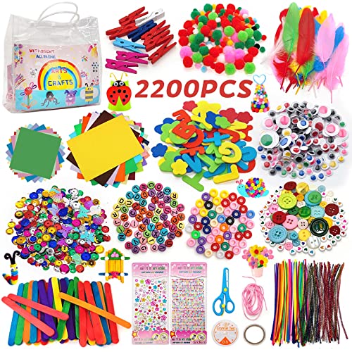 Withosent Bastelset Kinder, 2200+PCS DIY Basteln Bastelkoffer Bastelbox, Bastelfilz Bastelsachen Bastelpapier Bastelmaterial Bastelbedarf Bastelkiste Scrapbooking, Pfeifenreiniger, Pompons, Perlen von Withosent