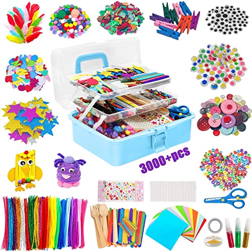 Withosent Bastelset Kinder, 3000+PCS DIY Basteln Kinder Bastelsachen, Bastelsets für Kinderbastelkoffer, Bastelzubehör Kinder Pfeifenreiniger, EIS am Stiel, Pompons, Perlen, Scrapbooking von Withosent