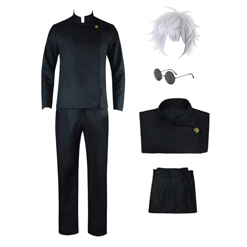 Witorya Gojo Satoru Cosplay Kostüm Geto Suguru Gojo Satoru Anime High School Uniform Jacke Hose Brille Ohrringe Perücke für Männer von Witorya