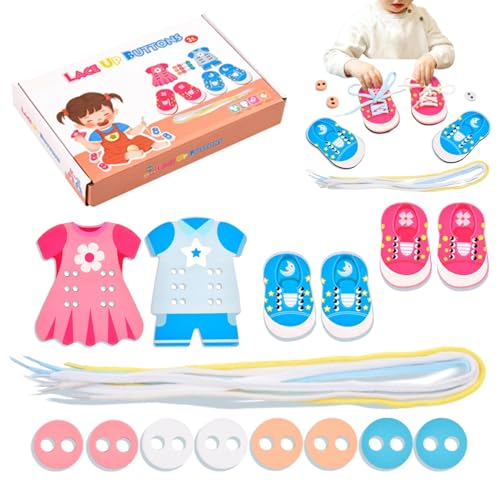 Educational Threading Puzzles, Wooden Threading Activity, Lacing Clothes Toys, Toddler Threading Set with Interactive and Educational Design for Developing Hand-Eye Coordination von Wiuejg