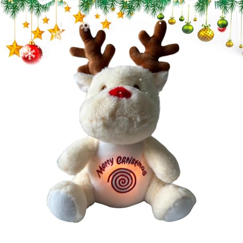 Light Up Elk Stuffed Animal | Illuminated Deer Plush Toy | Glow-in-The-Dark Stuffed Elk Doll | Led Light Plush Animal Deer Interactive Light Up Plush Stuffed Animal Music Plush Stuffed Deer for Kids von Wiuejg