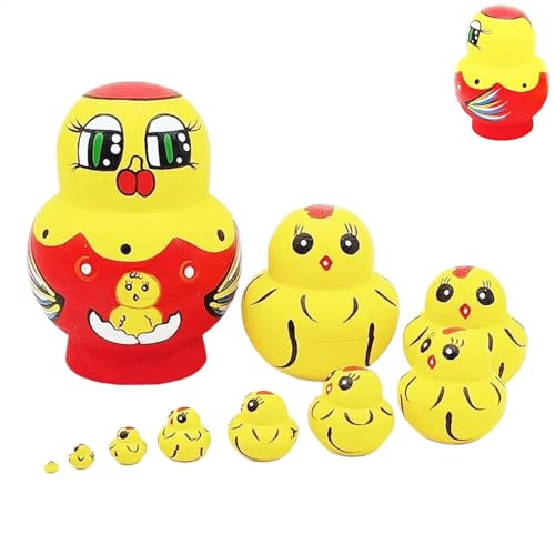 Russian Nesting Dolls Chicken, Wooden Animal Pattern Toys, Poultry Pattern Nesting Toys, 10-Piece Stacking Doll Set, Chicken Design Nesting Dolls, Wooden Craft Stacking Toys von Wiuejg