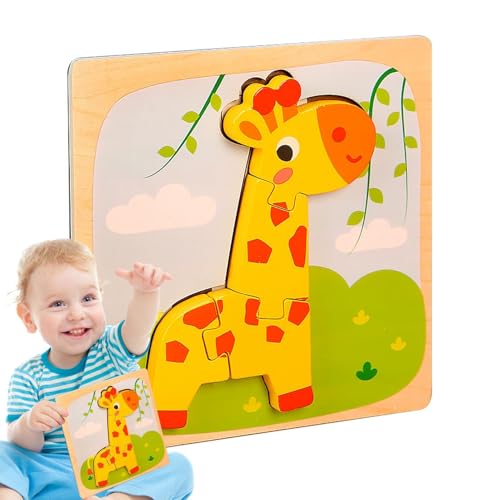 Tierpuzzle Holz,Tierpuzzle für Kinder, STEM-Puzzlespielzeug, Buntes Holzpuzzle für Kinder, Hirsch, Ente, Frosch, AFFE, Fisch, Löwe, Lernpuzzlespielzeug von Wiuejg