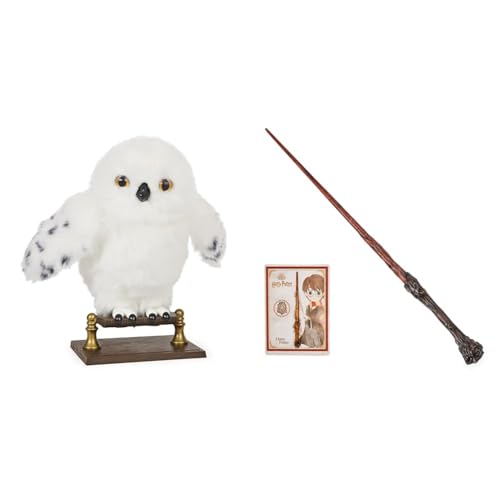 Wizarding World Harry Potter - Interaktive Plüsch-Eule Hedwig mit über 15 Geräuschen und Bewegungen & uthentischer Harry Potter Zauberstab aus Kunststoff mit Zauberspruch-Karte von Wizarding World